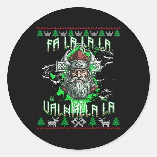 Fa La 8 Valhalla Weihnachtsmannmütze Viking Skull  Runder Aufkleber (Vorderseite)