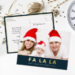 Fa La Blue Gold Modernes Weihnachts-Foto Folien Feiertagspostkarte<br><div class="desc">Fa La Blue Gold Modernes Weihnachtsfest Foto Moderne Real Foil Holiday Postcard. Mit dieser festlichen und modernen Urlaubskarte senden Sie Ihren Lieben eine Urlaubskarte. Alle Texte sind so vorbereitet,  dass Sie sie einfach und schnell mit Ihren eigenen Details personalisieren können. Gute Ferien!</div>