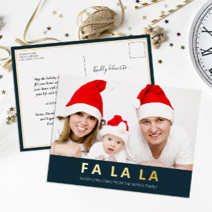 Fa La Blue Gold Modernes Weihnachts-Foto Folien Feiertagspostkarte