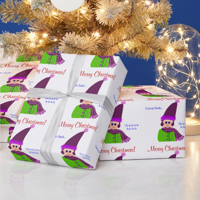 Fa La Blue-mit Augen Plum Hat Girl Weihnachten Geschenkpapier (Feiertage)
