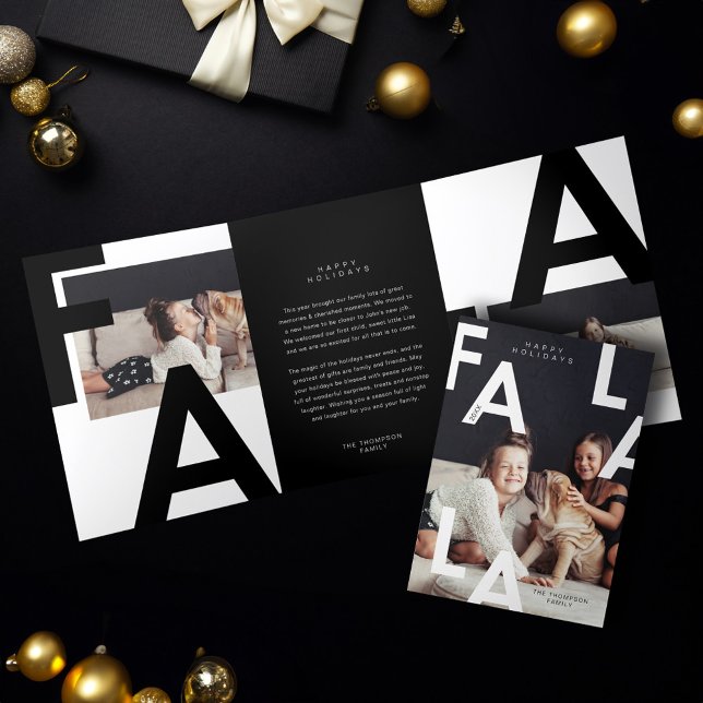 Fa La Bold Letters Minimalistisch Moderne Fotos Dreifach Gefaltete Urlaubskarte (Fa La La Bold Letters Minimalist Modern Photos Tri-Fold Holiday Card)