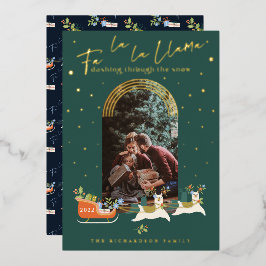 Fa La Christmas Llama Reindeers & Sleigh Foto Folien Feiertagskarte