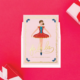 Fa La Christmas Nutcracker Ballet Dancer Pink Folien Feiertagskarte