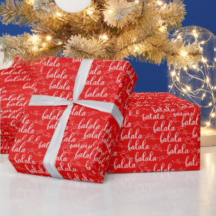 Fa la Falala White Script Hearts Red Christmas Geschenkpapier