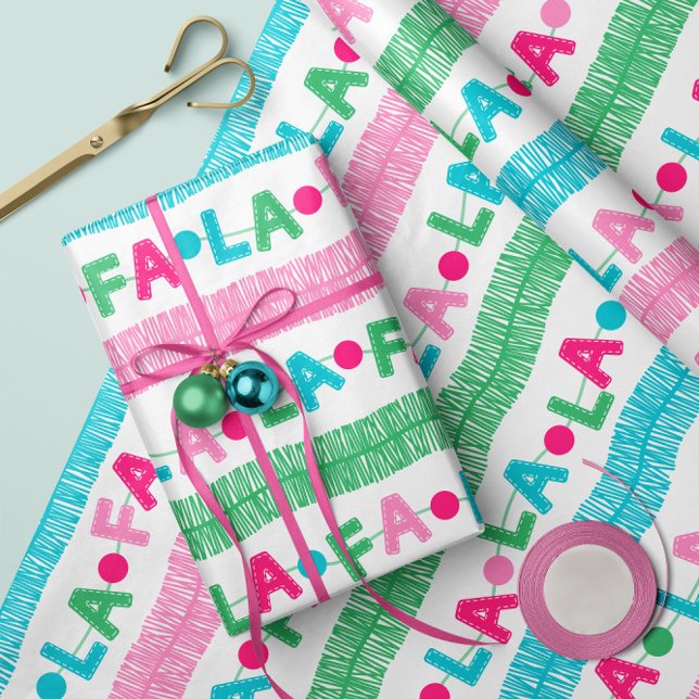 Fa La Garland - Weihnachtswrapping Paper Roll Geschenkpapier (Festive and retro- "FA LA LA Garland"- Gift Wrap Roll- by clearlytangled studio.)
