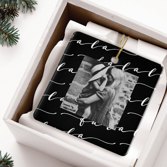 FA LA LA Black & White Calligraphy Weihnachts-Foto Keramikornament (FA LA LA Black & White Calligraphy Christmas Photo Ceramic Ornament)