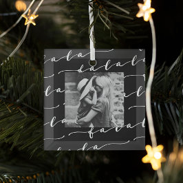 FA LA LA Black & White Calligraphy Weihnachts-Foto Ornament Aus Glas