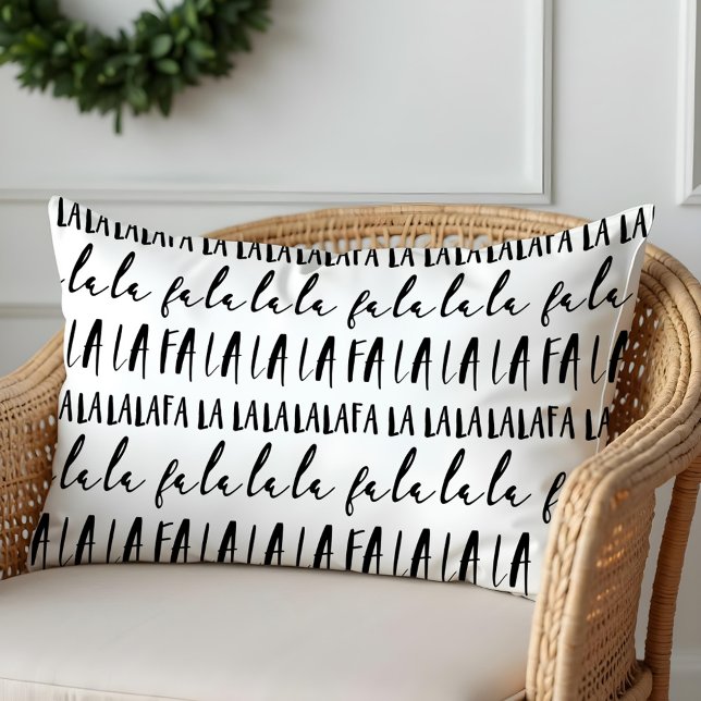 FA LA LA Black & White Typographic Christmas Carol Lendenkissen (FA LA LA Black & White Typographic Christmas Carol Lumbar Pillow)