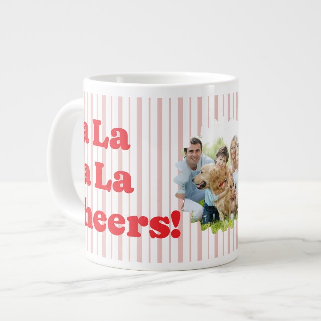 Fa La La Cheers Christmas Party Striped Jumbo-Tasse (Vorderseite Links)