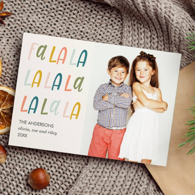 Fa La La | Couleurs pastel | Cartes photos de vaca (FALALA MULTI COLOR VERTICAL PHOTO CHRISTMAS HOLIDAY CARD DIGITAL VERSION AVAILABLE)