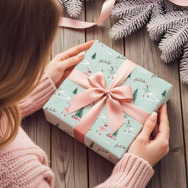 Fa La La Cute Pink Elf Ice Skating Girly  Geschenkpapier