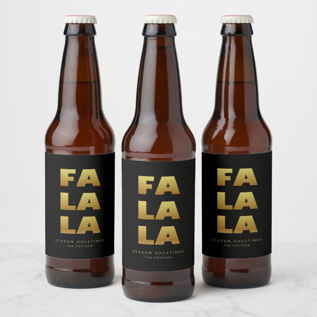 Fa La La | Einfaches Weihnachts-Black & Gold-Bierb Bierflaschenetikett (Flaschen)