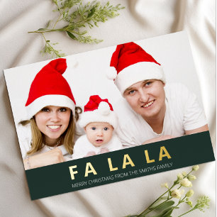 Fa La La Green Gold Modernes Weihnachts-Foto Folien Feiertagskarte