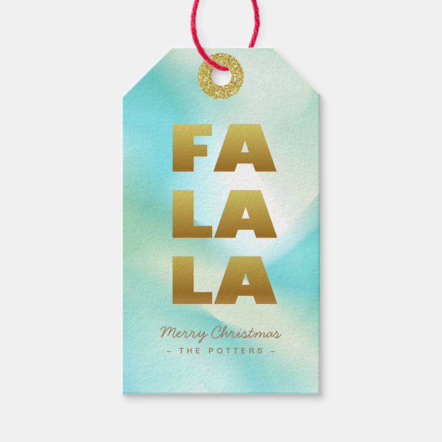Fa La La | Grüne Pastel und Gold Geschenkanhänger (Vorderseite)