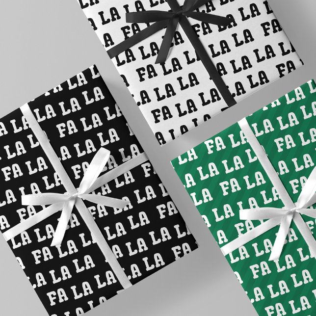 Fa La La La Black, White & Green Stylish & Fun Geschenkpapier Set (Fa La La La Black, White & Green Stylish & Fun Wrapping Paper Sheets)