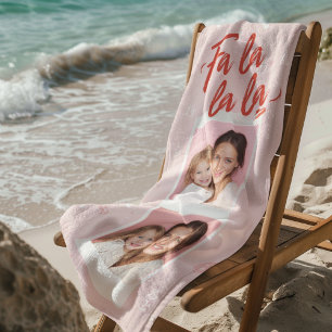 Fa La La La Blush Pink Weihnachts-Foto Strandtuch