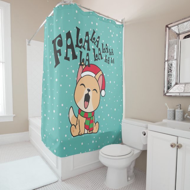 Fa La La La Christmas Chien chantant Douche Rideau (En situation)