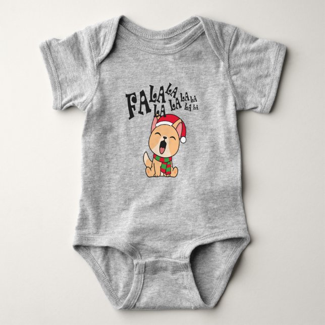 Fa La La La Christmas Dog singen Baby Bodysuit Baby Strampler (Vorderseite)