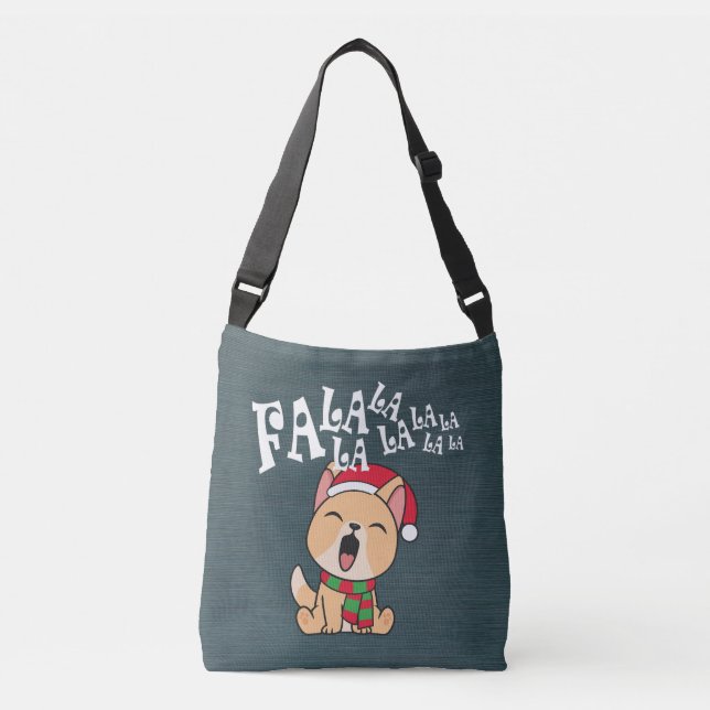 Fa La La La Christmas Dog Singing Crossbody Bag Tragetaschen Mit Langen Trägern (Vorderseite)