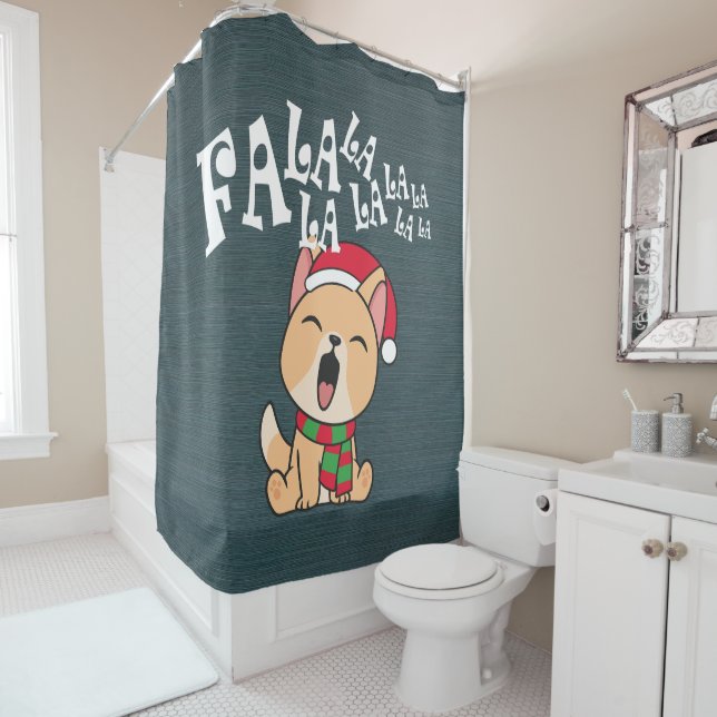 Fa La La La Christmas Dog Singing Duschvorhang (Beispiel)