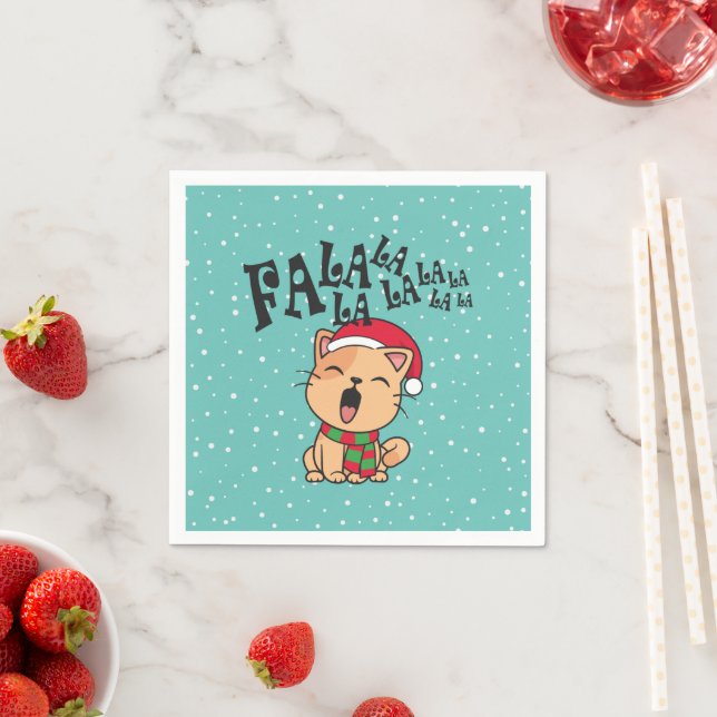 Fa La La La La La La Christmas Cat singen | Napkin Serviette (Beispiel)