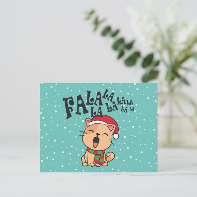 Fa La La La La La La Christmas Cat singen | Postka Postkarte (Stehend Vorderseite)