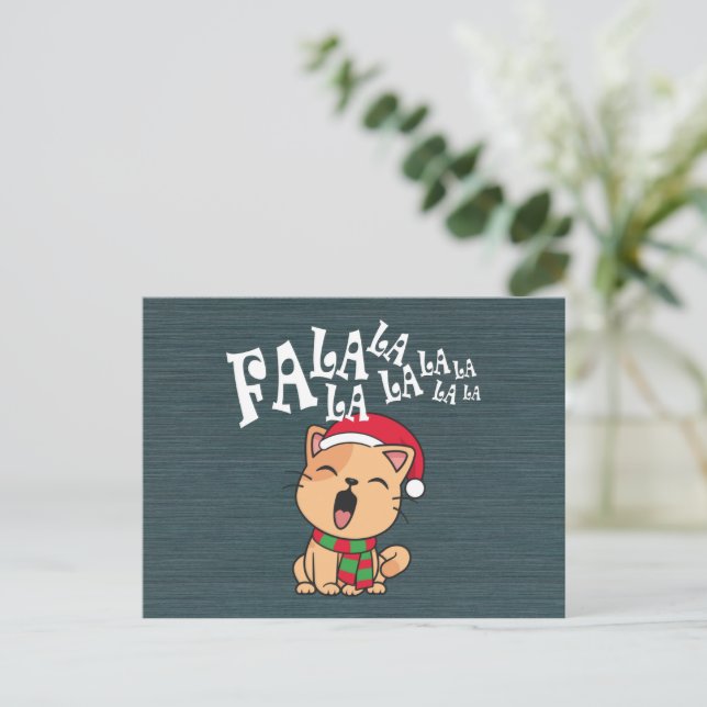 Fa La La La La La La Christmas Cat singen | Postka Postkarte (Stehend Vorderseite)