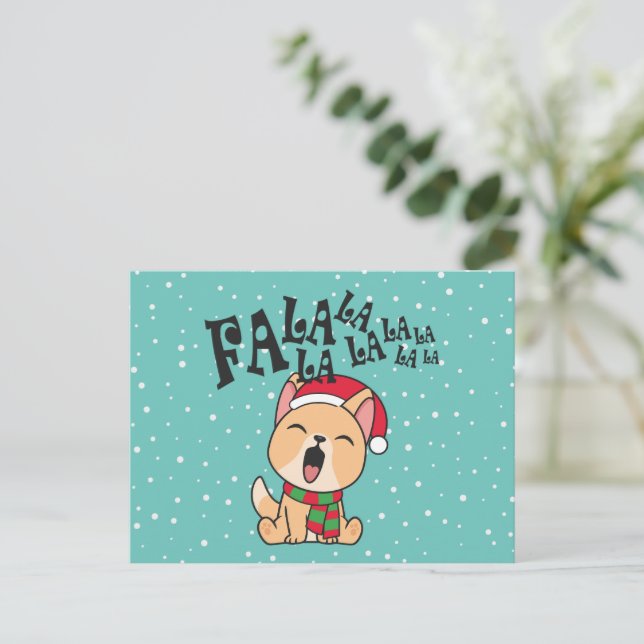 Fa La La La La La La Christmas Dog singen | Postka Postkarte (Stehend Vorderseite)