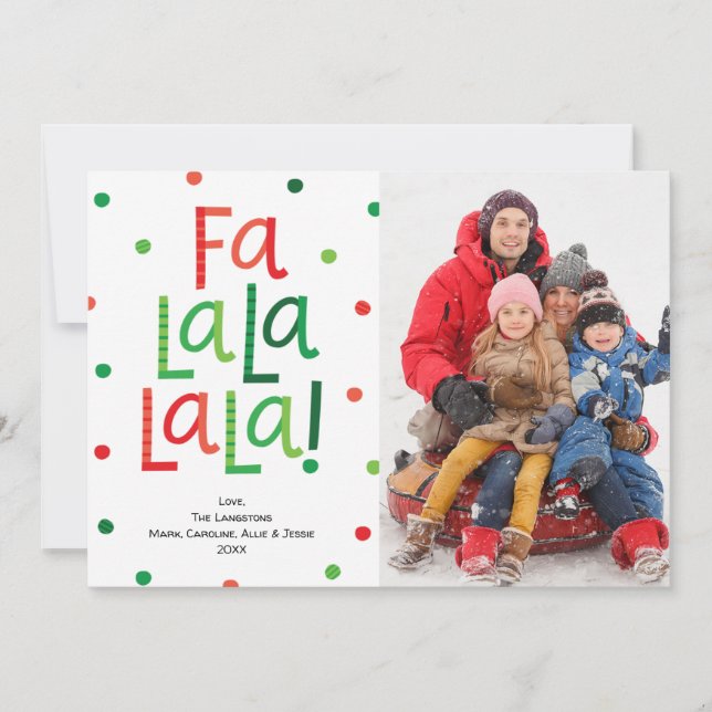 Fa La La La La Red et Green Carte photo de vacance (Devant)