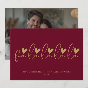 Fa La La La La Script Red and Gołd Foto Weihnachte Feiertagskarte