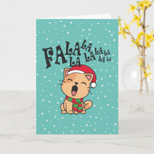 Fa La La La La Weihnachtskatze singt Grußkarte Karte