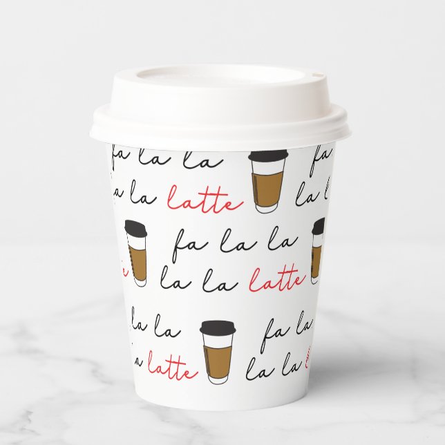 Fa la la la Latte Weihnachtskaffee Illustration Pappbecher (Vorderseite)
