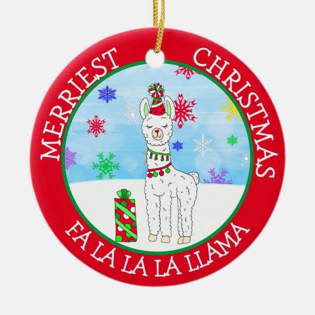 Fa la la la LLama Niedliche Weihnachten Keramik Ornament (Vorne)