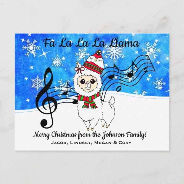 Fa La La La LLama Personalisierte Weihnachten Postkarte (Vorderseite)