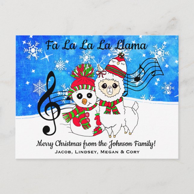 Fa La La La LLama Personalisierte Weihnachten Postkarte (Vorderseite)