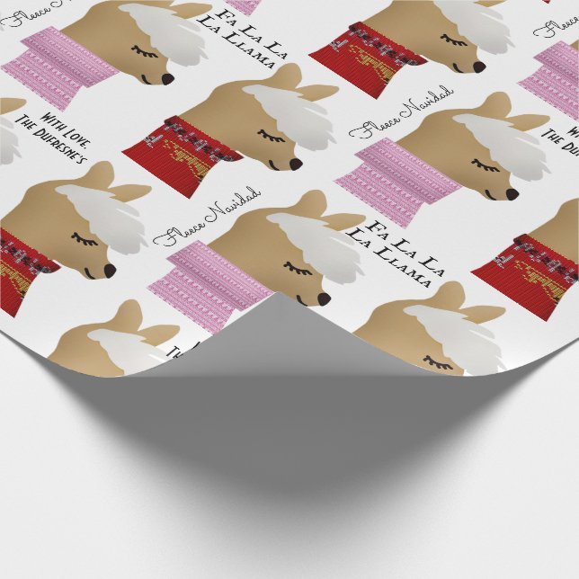 Fa La La La Llama Personalisierter Urlaub Geschenkpapier (Ecke)