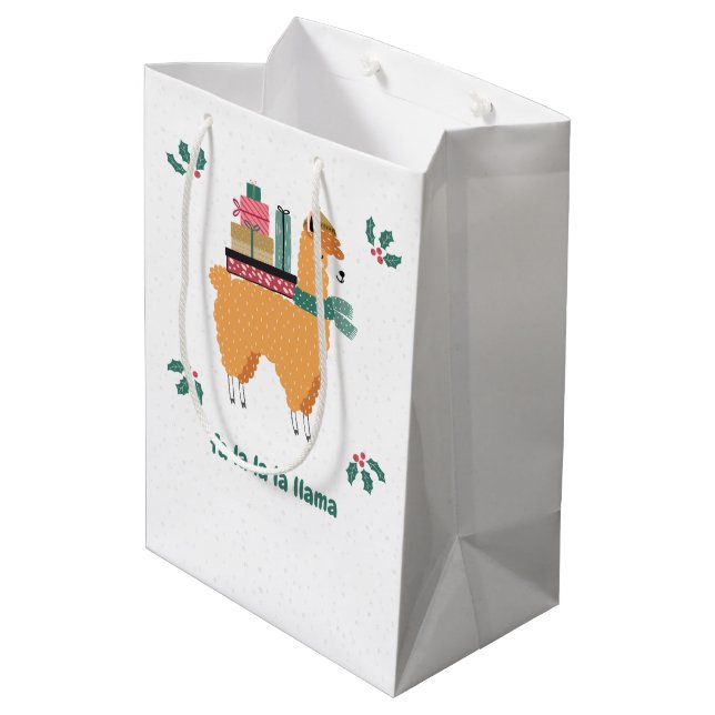 Fa la la la llama Urlaubssaal Mittlere Geschenktüte (Rückseite Schrägansicht)