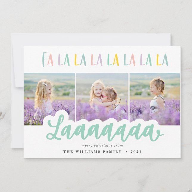 Fa la la la pastel multi photo Carte de Noël (Devant)