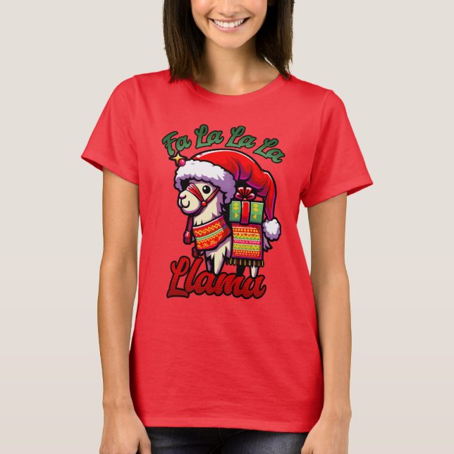Fa La La Llama - Funny Christmas Llama Design T-Shirt (Vorderseite)