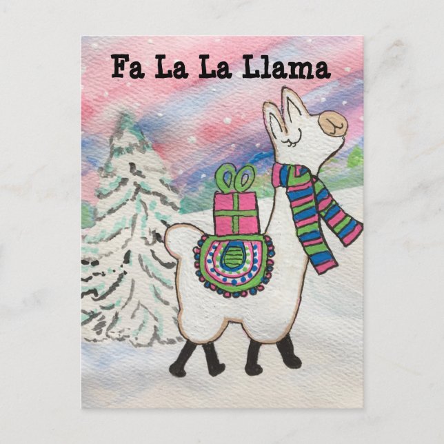 Fa La La Llama Whimsical Weihnachten Postkarte (Vorderseite)