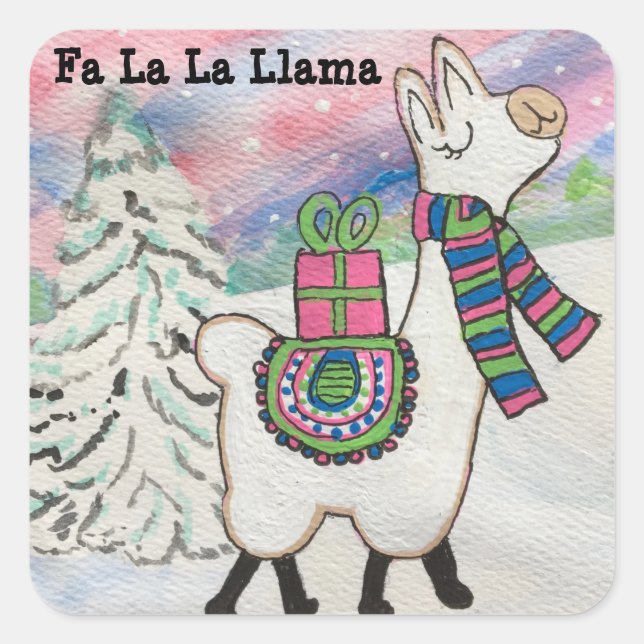 Fa La La Llama Whimsical Weihnachten Quadratischer Aufkleber (Vorderseite)