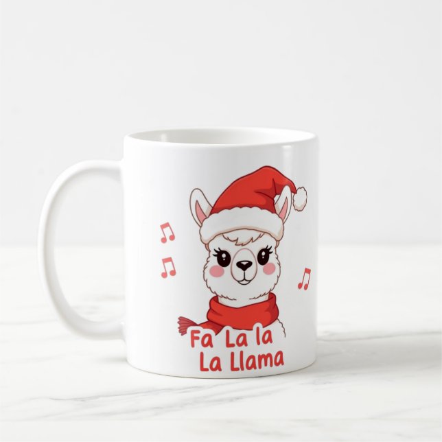 Fa La La Llama White Cerf Christmas Café Mug (Gauche)