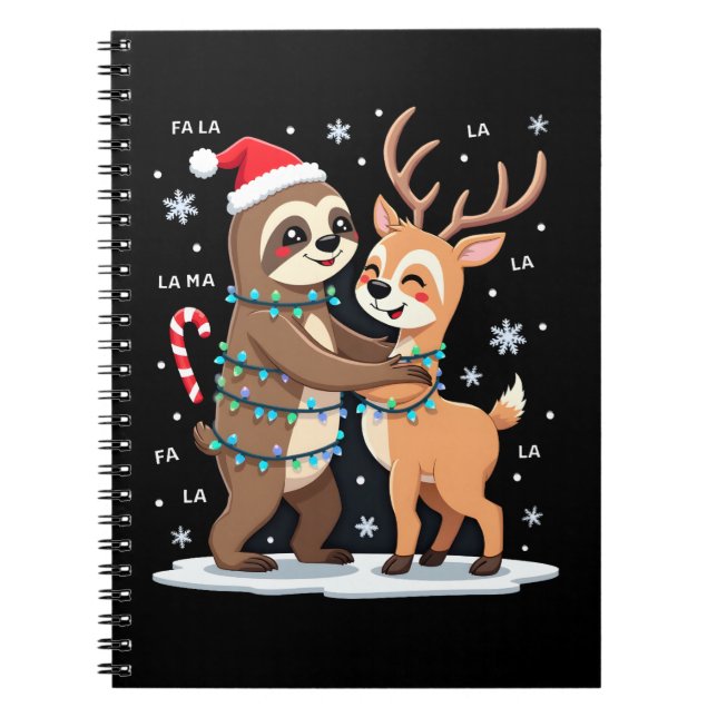 Fa La La Llama Xmas Lights Sloth Riding Llama Chri Notizblock (Vorderseite)