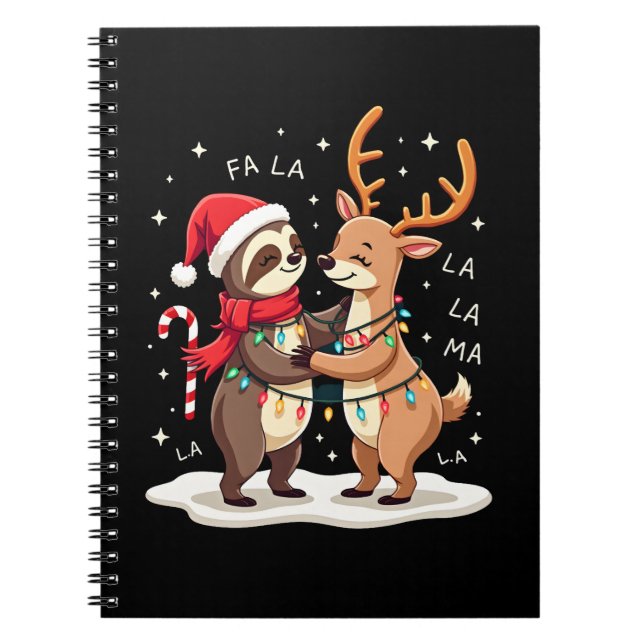 Fa La La Llama Xmas Lights Sloth Riding Llama Chri Notizblock (Vorderseite)