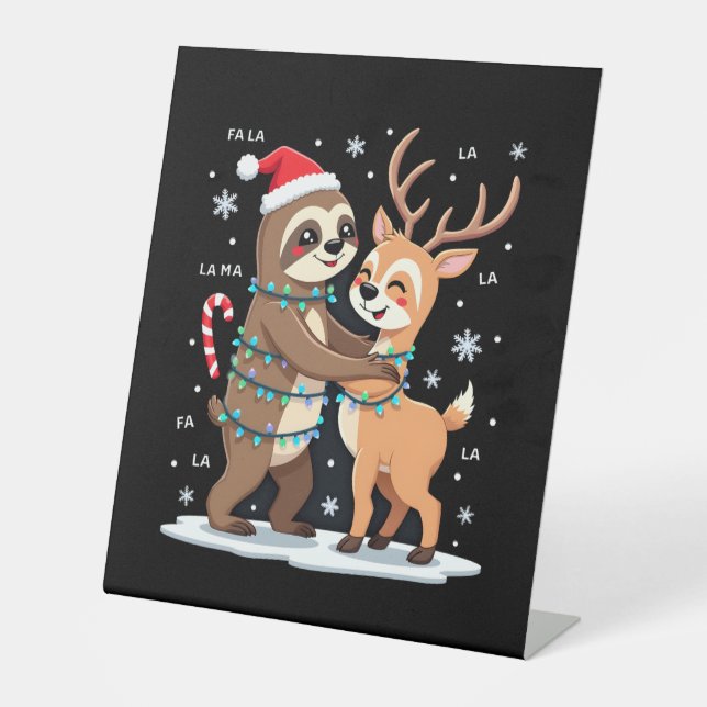 Fa La La Llama Xmas Lights Sloth Riding Llama Chri Sockelschild (Vorderseite)