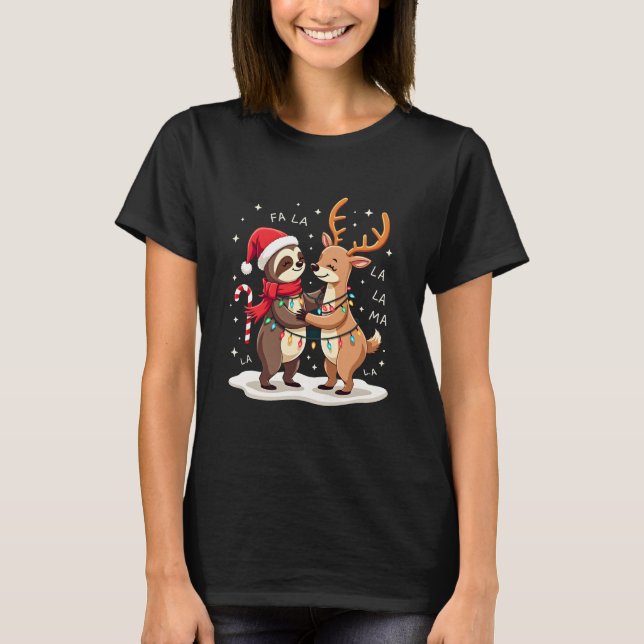 Fa La La Llama Xmas Lights Sloth Riding Llama Chri T-Shirt (Vorderseite)