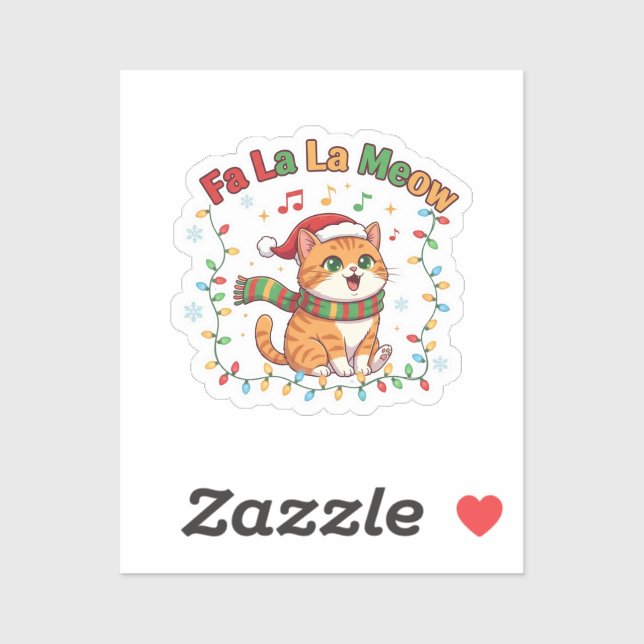 Fa La La Meow Funny Christmas Singing Cat Sticker (Feuille)