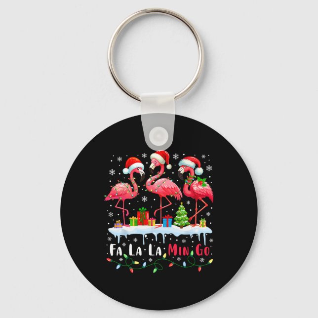 Fa La La Mingo Flamingo Christmas Tropical Xmas Tr Schlüsselanhänger (Vorderseite)