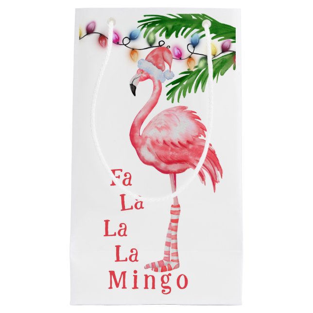 Fa La La Mingo Pink Flamingo Beach Weihnachten Kleine Geschenktüte (Vorderseite)