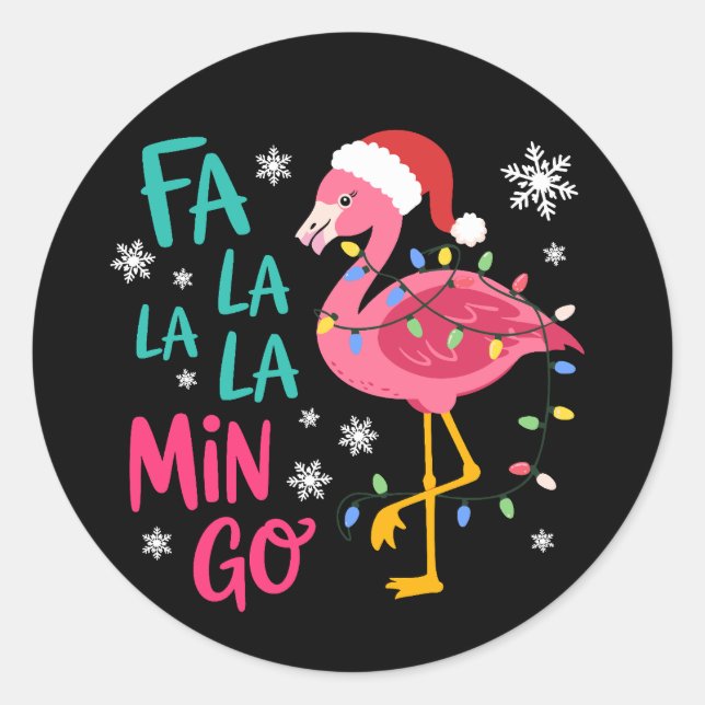 Fa La La Mingo Weihnachten Flamingo Pink Lover Runder Aufkleber (Vorderseite)